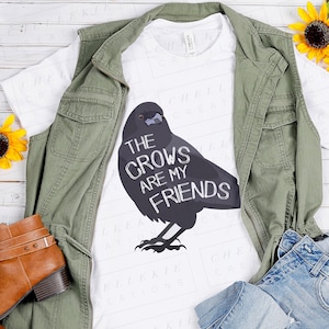 Crow Friend T-Shirt, Corvid Tee, Unisex Shirts, Gifts for Bird Lovers, Cute Shirt, Crows and Ravens, Birdwatching Gift image 1