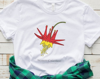 Western Columbine Flower T-Shirt, Botanical T-shirt, Gifts for Nature Lovers, Vancouver Island Gift Ideas, Floral Art, West Coast Aesthetic