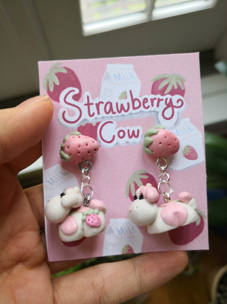 Strawberry Cow Earrings Pillow Pet/ Polymer Clay Stud Etsy