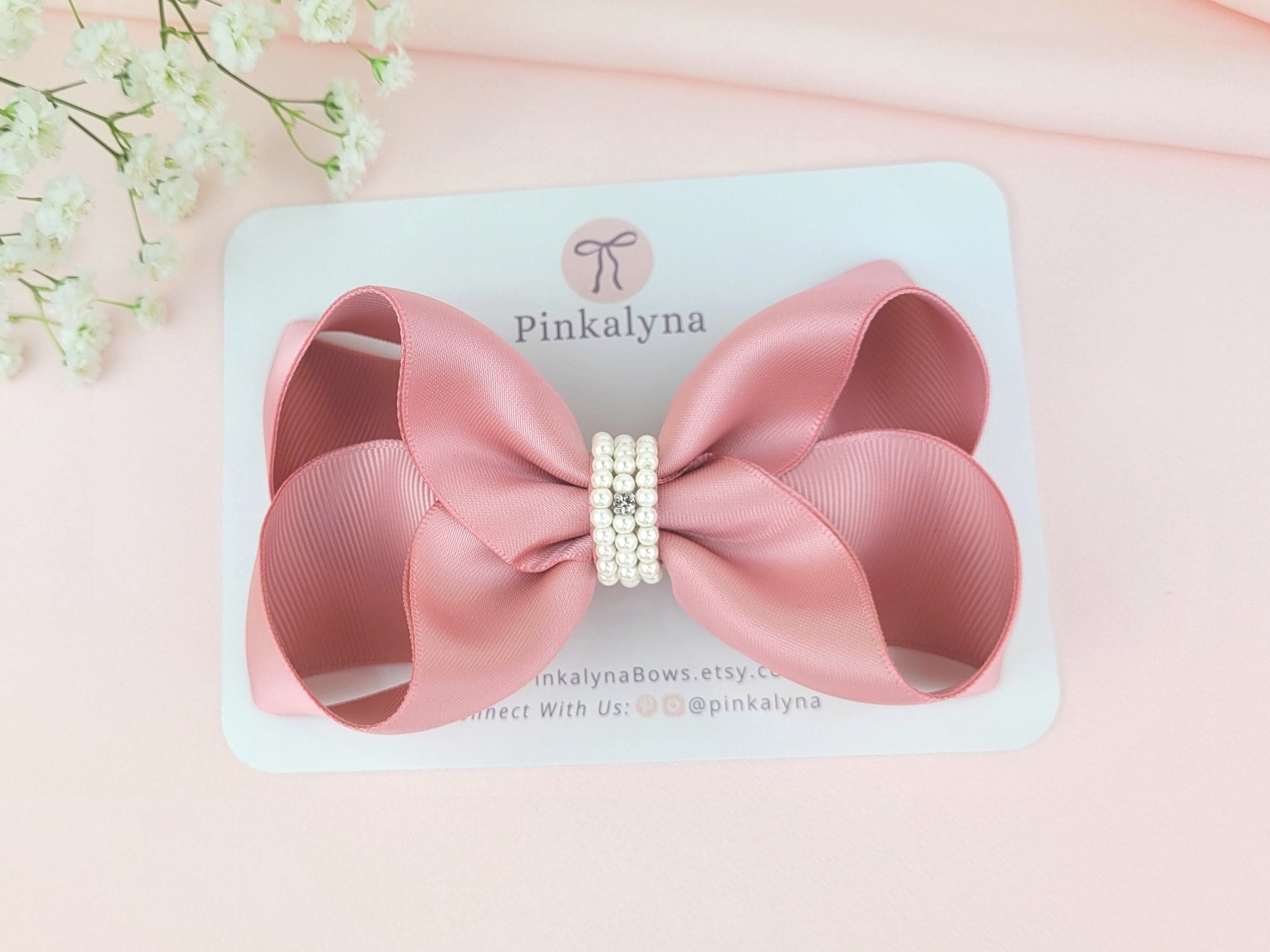 Satin Rose Gold Hair Bow With Pearls. Elegant Flower Girl Bow. Etsy