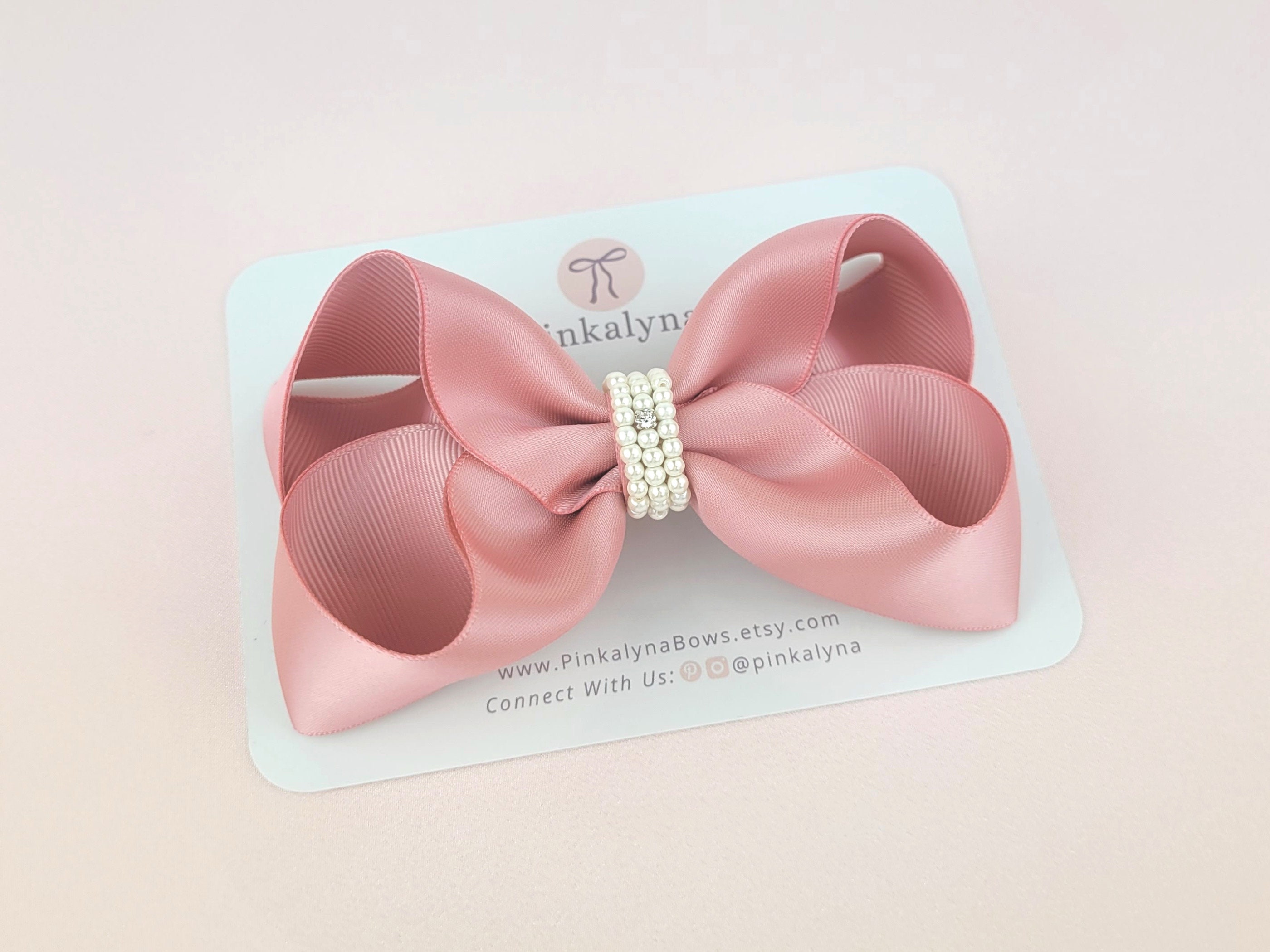 Satin Rose Gold Hair Bow With Pearls. Elegant Flower Girl Bow. Etsy