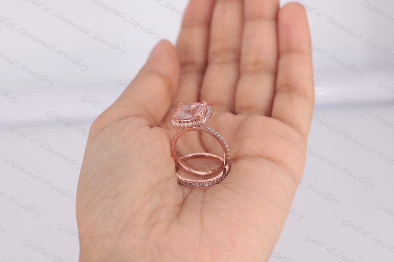 2.4ctw Cushion Cut Morganite /& Diamond 14k Rose Gold Over Sterling Silver Wedding Bridal Ring For Women