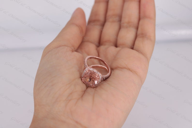 2.4ctw Cushion Cut Morganite /& Diamond 14k Rose Gold Over Sterling Silver Wedding Bridal Ring For Women