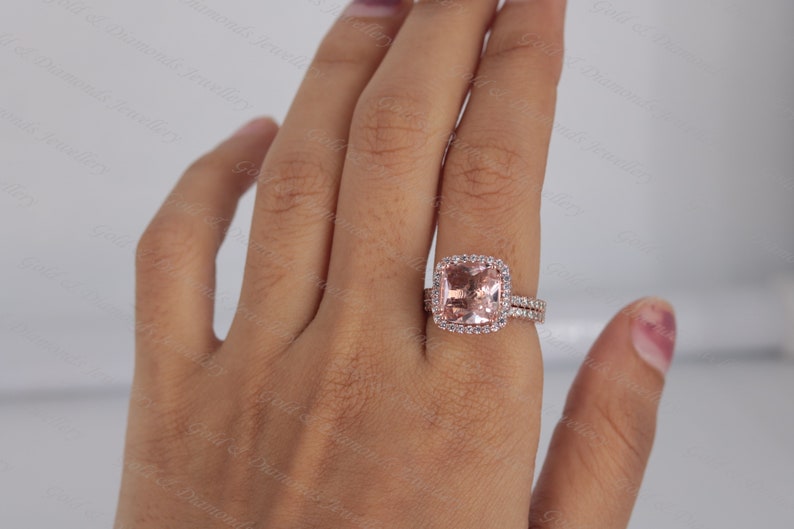 2.4ctw Cushion Cut Morganite /& Diamond 14k Rose Gold Over Sterling Silver Wedding Bridal Ring For Women