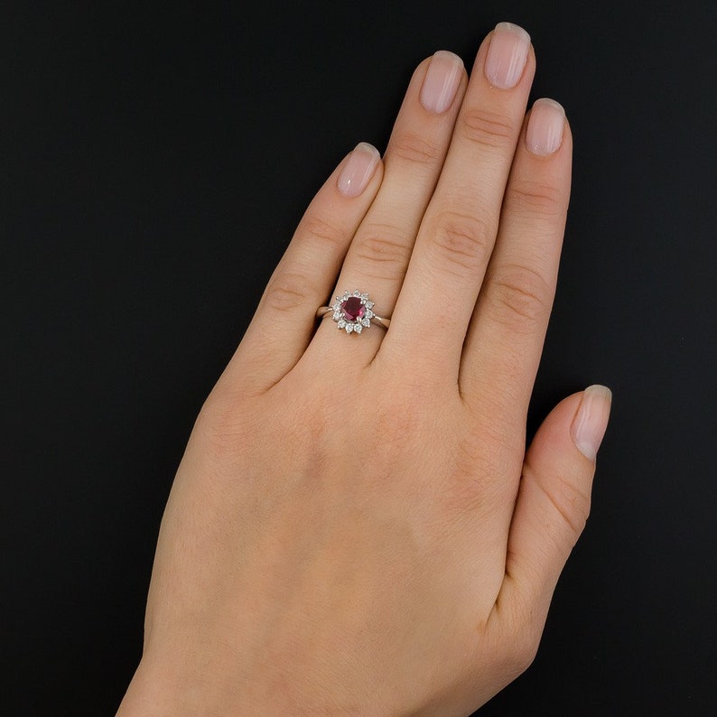 Ruby Stone 14k White Gold Over Sterling Silver 0.28 Ct Diamond Classic Estate Ring Women