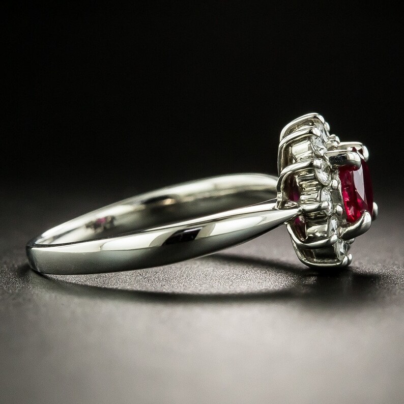 Ruby Stone 14k White Gold Over Sterling Silver 0.28 Ct Diamond Classic Estate Ring Women