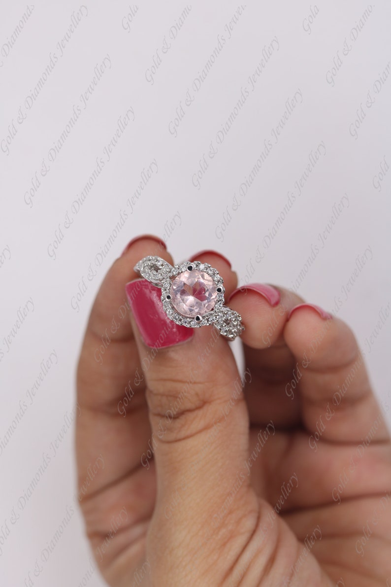 Round Cut Morgonite /& Diamond 14k White Gold Over Sterling Silver Anniversay Ring For Women