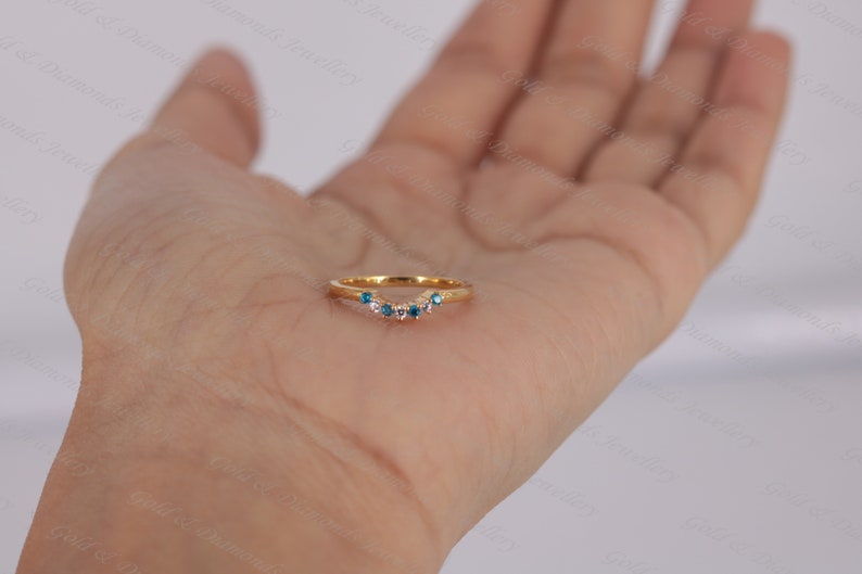Round Cut Blue Topaz /& Diamond 14k Yellow Gold Over Sterling Silver Engagement Curved Ring For Women