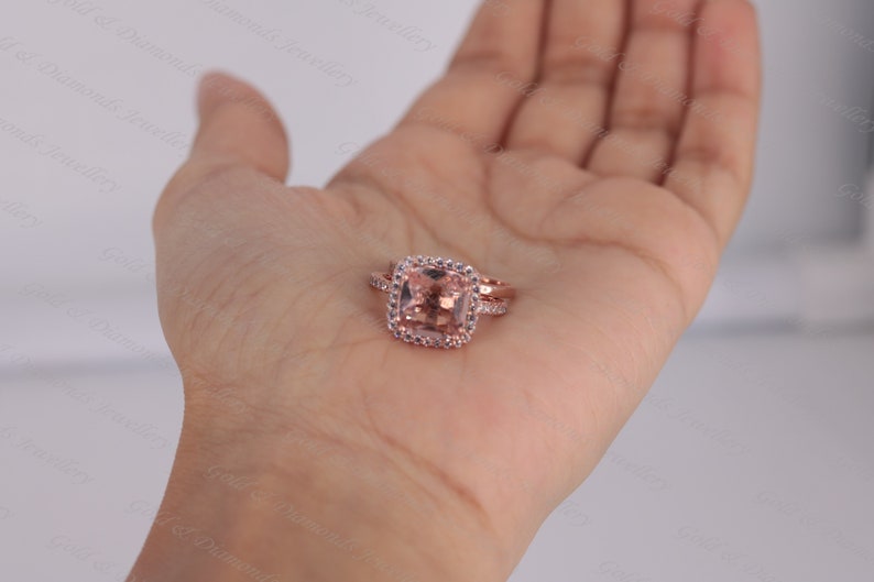 2.4ctw Cushion Cut Morganite /& Diamond 14k Rose Gold Over Sterling Silver Wedding Bridal Ring For Women