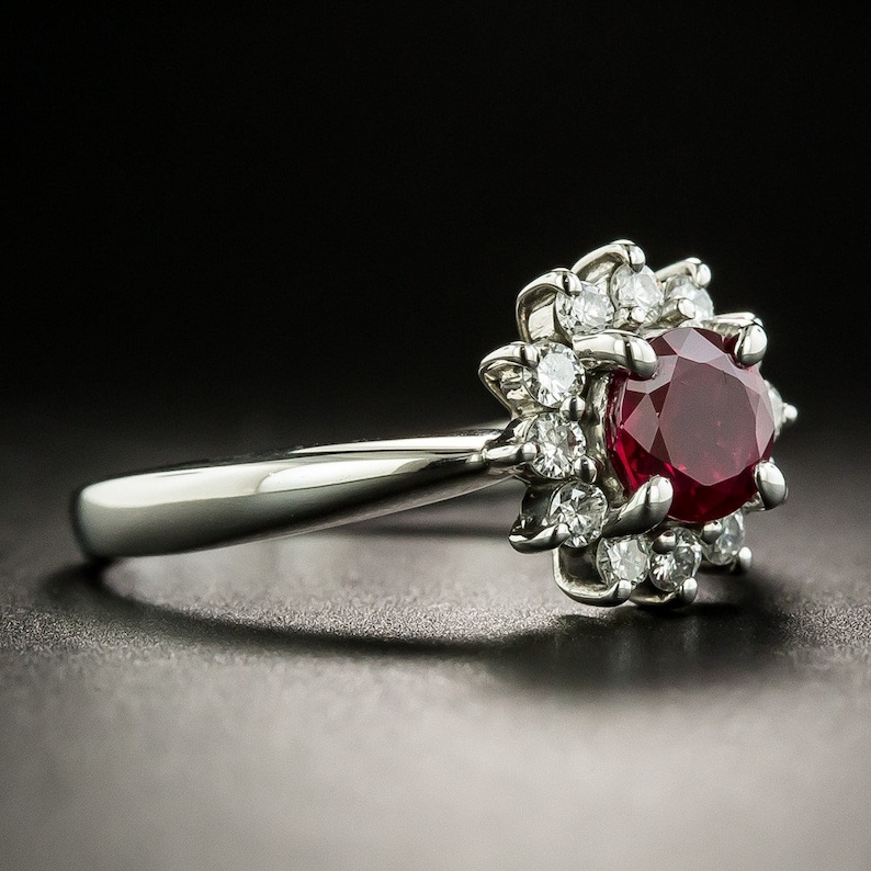 Ruby Stone 14k White Gold Over Sterling Silver 0.28 Ct Diamond Classic Estate Ring Women