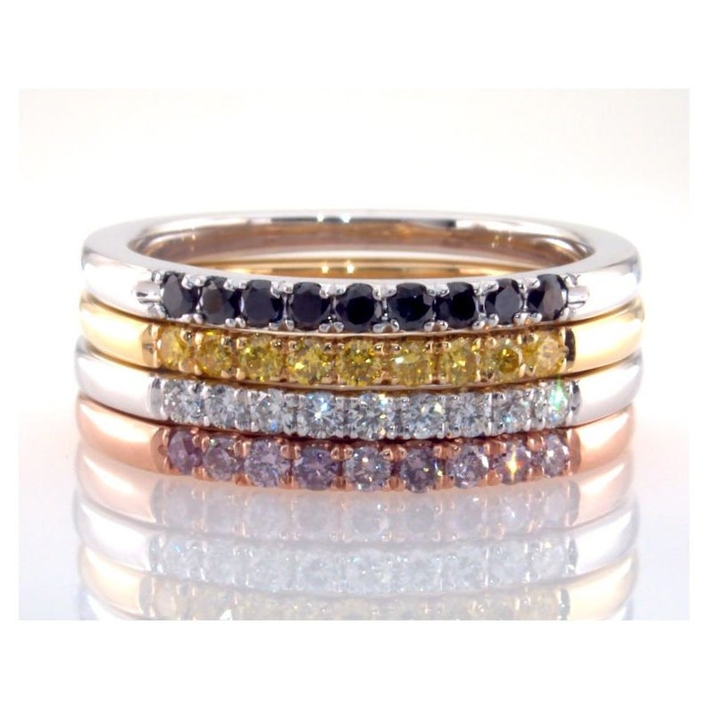 14K White Gold 925 Sterling Silver Stack able Multi Pal Color Stone Engagement Wedding Band Ring Women