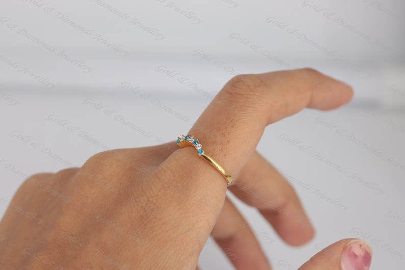 Round Cut Blue Topaz /& Diamond 14k Yellow Gold Over Sterling Silver Engagement Curved Ring For Women