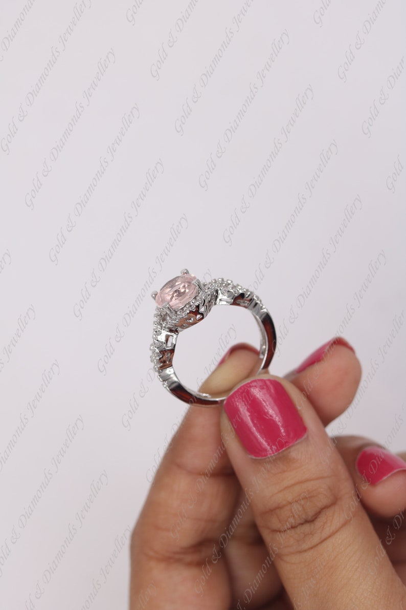 Round Cut Morgonite /& Diamond 14k White Gold Over Sterling Silver Anniversay Ring For Women