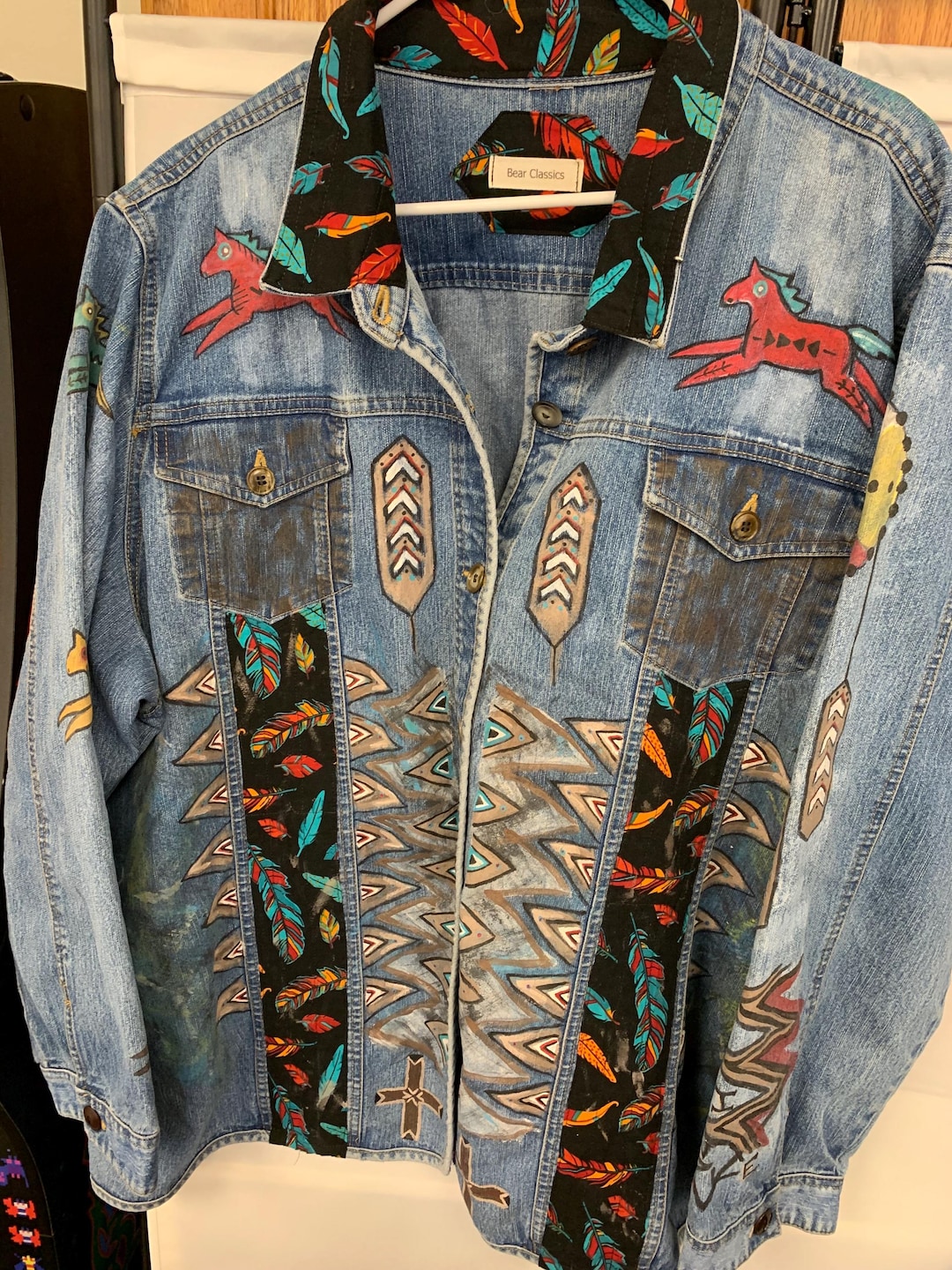Native Denims Native Inspired Denim Jacket. Hand Painted With Sioux Horses. Size XL ...