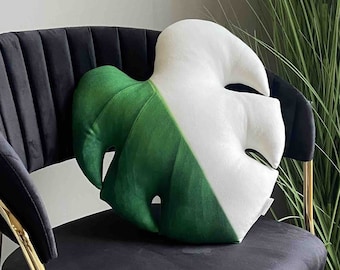 Monstera Half Moon pillow / monstera pillow / monstera leaf / monstera deliciosa variegated / monstera cushion / plant pillow  /