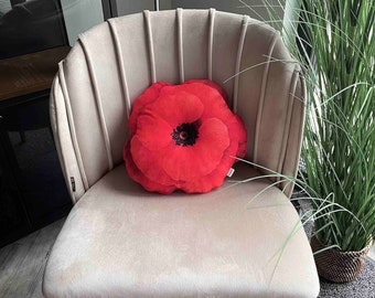 Red poppy pillow / small size red poppy pillow / red poppy cushion / wildflower / red flower pillow / red poppies