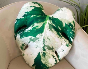 Variegated Monstera pillow / monstera leaf pillow / monstera variegata plant / albo monstera / variegata monstera cushion / plant pillow