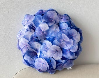 Blue Hydrangea Flower Pillow, 3D Farmhouse Cushion