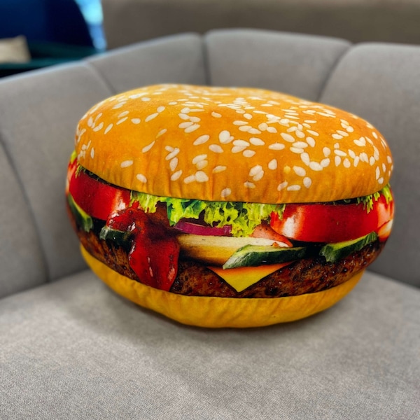 Burger / Coussin géant pour hamburgers / Coussin pour gros hamburgers / Coussin pour hamburgers / Malbouffe / Cheeseburger / Coussin pour aliments / Cadeau gourmand / Cadeau pour les amateurs de nourriture