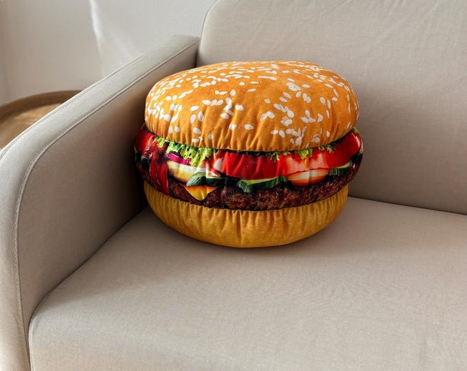 Giant 3D Burger Pillow, Handmade Food Lover Gift