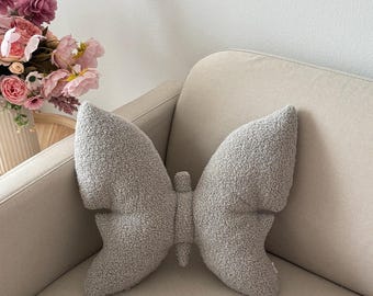 Grey Boucle Butterfly Pillow – Soft Teddy boucle Throw Cushion