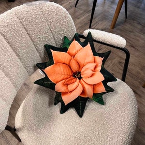 Poinsettia pillow small orange / poinsettia cushion / christmas pillow / christmas decoration / plant pillow