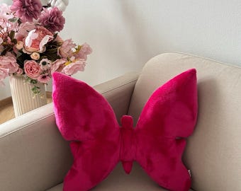 Butterfly shape Pillow – Fuchsia Minky Plush Decorative Cushion