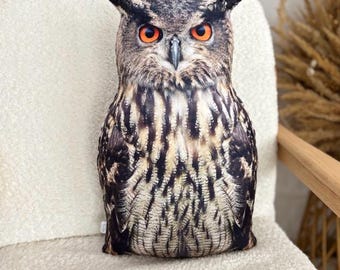Eagle Owl Pillow, Bubo Bubo, Realistic Bird Decor