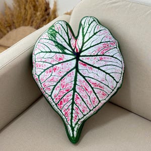 Cojín con forma de hoja de caladio, cojín de caladio, decoración de jungla urbana, regalo para amantes de las plantas