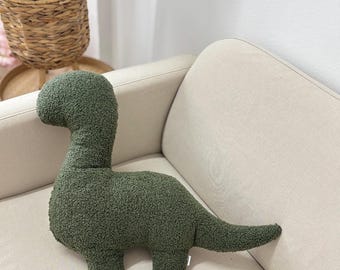 Dinosaur Shaped Boucle Pillow Soft, Minimalist, Handmade, kids room cushion green