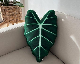 Alocasia Frydek Leaf Pillow, Green Velvet Plant Cushion