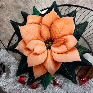 orange Poinsettia pillow / poinsettia cushion / christmas pillow / christmas decoration / plant pillow / poinsettia flower