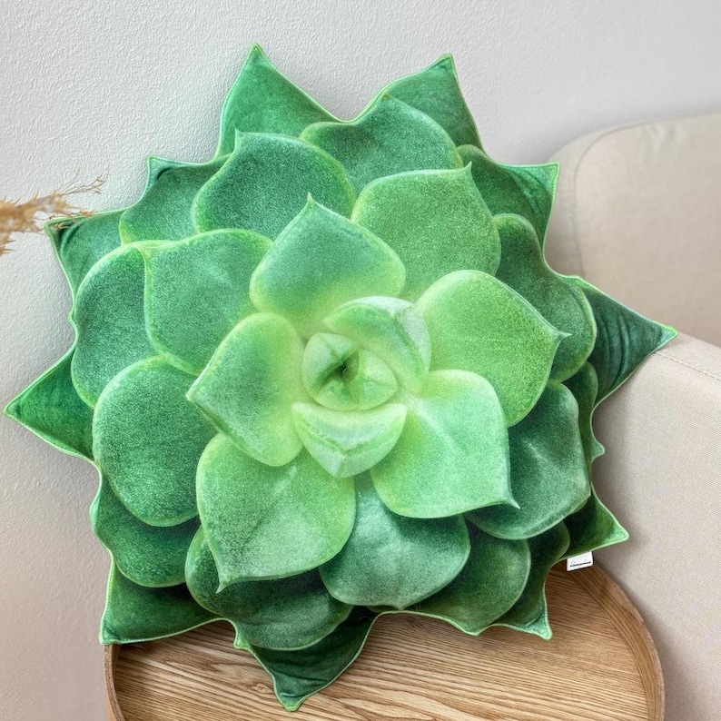 Echeveria Succulent Pillow - Plant Cushion, Green Decor image 3