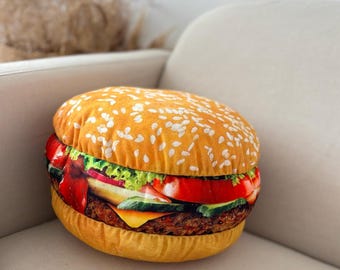 Hamburger Pillow, 3D Food Cushion, Funny food gift
