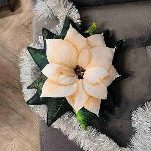christmas small white poinsettia pillow / poinsettia cushion white / white christmas poinsettia / christmas flower / christmas decor
