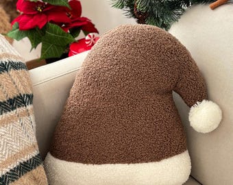 Boucle Santa Hat Pillow, Christmas Brown Cushion
