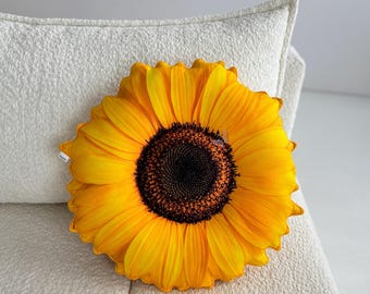 Sunflower Pillow, Yellow Flower shape cushion, Summer Home Decor, Boho cushion