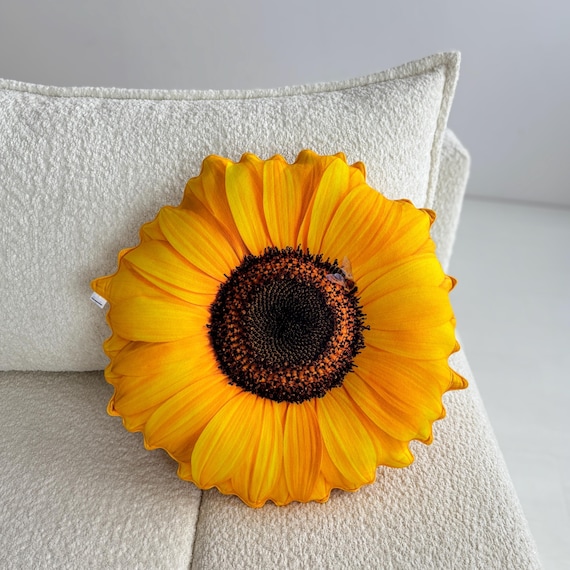 Sunflower Pillow, Yellow Flower shape cushion, Summer Home Decor, Boho cushion