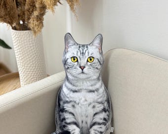 Silver Tabby Cat Pillow, Realistic 3D Silhouette Cushion, Pet Lover Gift