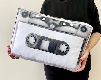 Retro Cassette Tape Pillow, Handmade Music Lover Gift
