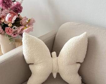 Ecru Butterfly Pillow – Minimalist Boucle Throw Cushion