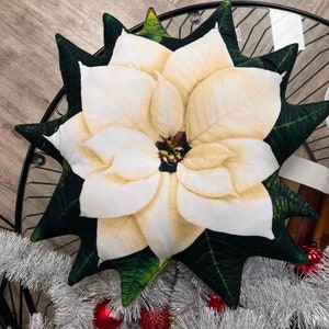 white Poinsettia pillow / ivory poinsettia cushion / christmas pillow / christmas decor / plant pillow / christmas gift