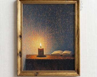 Vintage Candle and Book Print, Dark Academia Printable Wall Art (Digital Download)