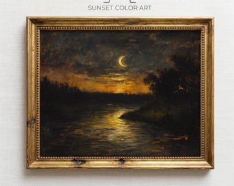 Dark River Moonlight, Moody Night Landscape Printable Wall Art (Digital Download)