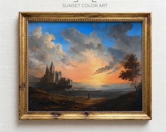 Gothic Cathedral Dusk Landscape, Moody Sunset Printable Wall Art, Dark Academia Decor (Digital Download)