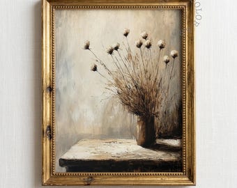 Dried Botanicals Still Life, Rustic Wildflower Vase Painting (Digital Download)