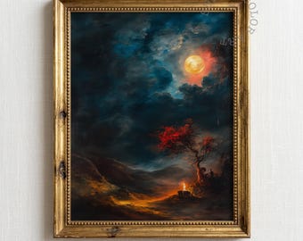 Dark Moody Moonlit Landscape, Gothic Night Sky Printable Wall Art (Digital Download)