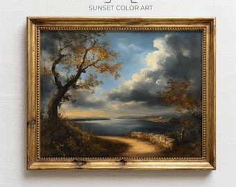 Vintage Country Lane Landscape, Moody Storm Sky Printable Wall Art (Digital Download)