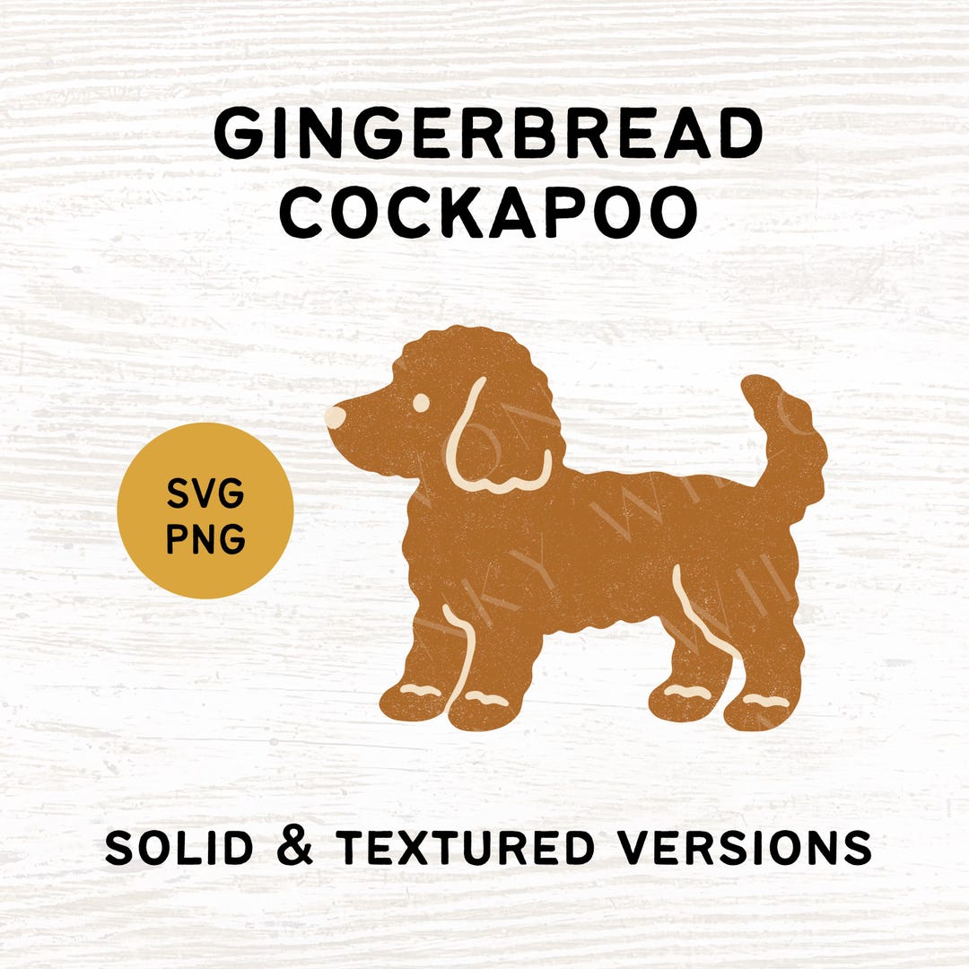 Cockapoo Gingerbread Dog SVG PNG - Christmas Dog Clipart - Hand Drawn ...