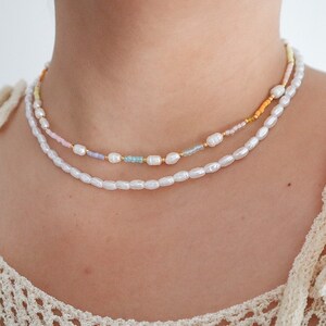Small Bead Necklace, Custom Necklace, Summer Necklace, Pearl Necklace, Freshwater Pearl Necklace